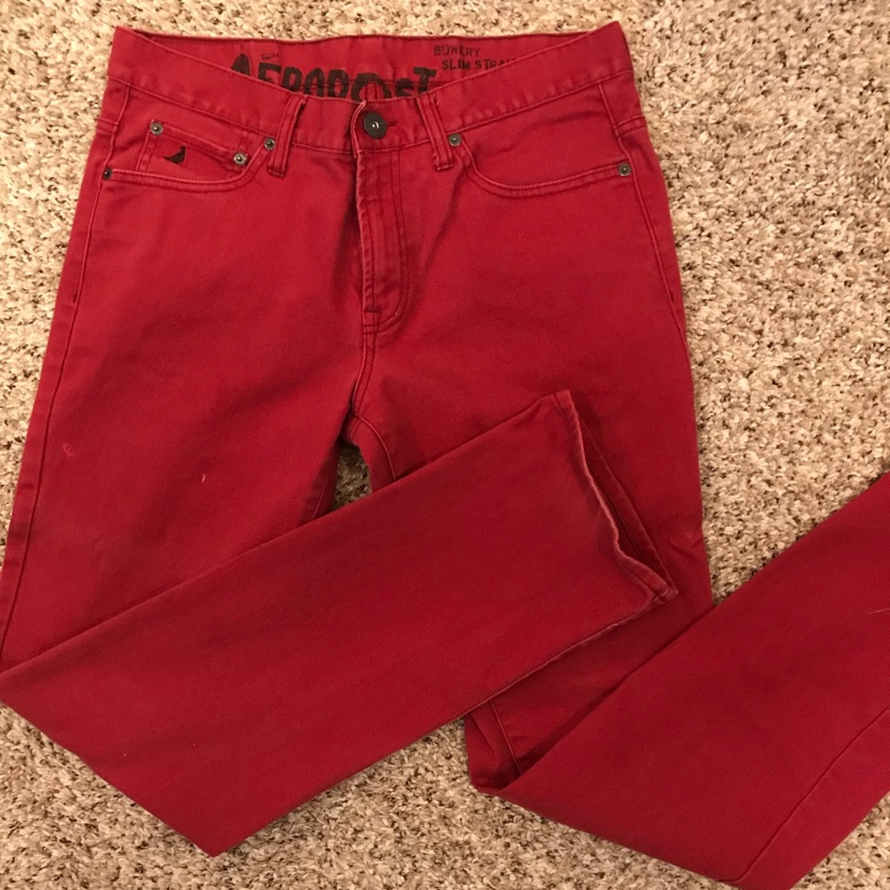 Red slim straight pants